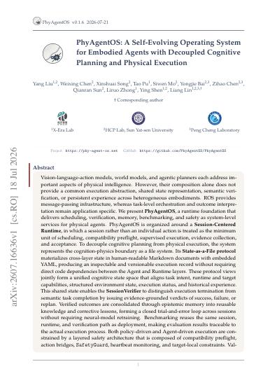 PhyAgentOS: A Self-Evolving Operating System for Embodied Agents with Decoupled Cognitive Planning and Physical Execution — first page