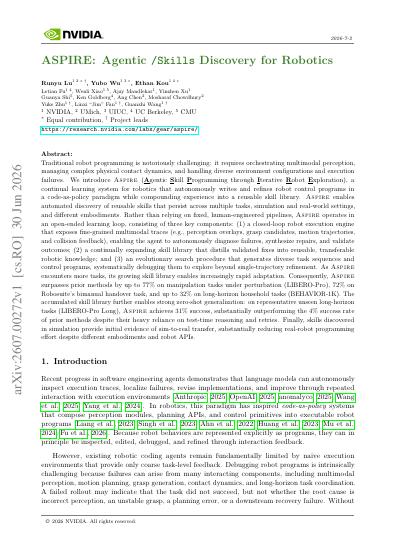 ASPIRE: Agentic /Skills Discovery for Robotics — first page