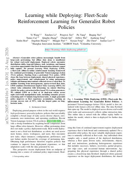 Learning while Deploying: Fleet-Scale Reinforcement Learning for Generalist Robot Policies (LWD) — first page