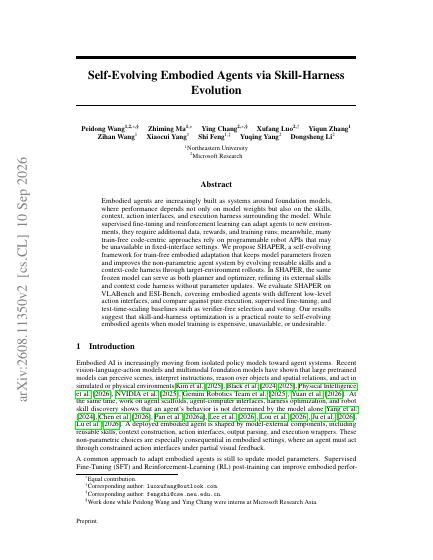 SHAPER: Self-Evolving Embodied Agents via Skill-Harness Evolution — first page