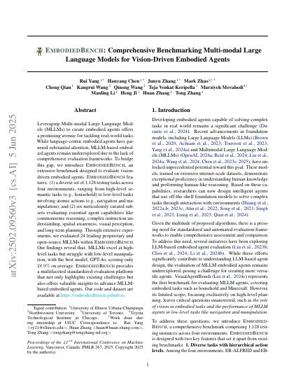EmbodiedBench: Comprehensive Benchmarking Multi-modal Large Language Models for Vision-Driven Embodied Agents — first page