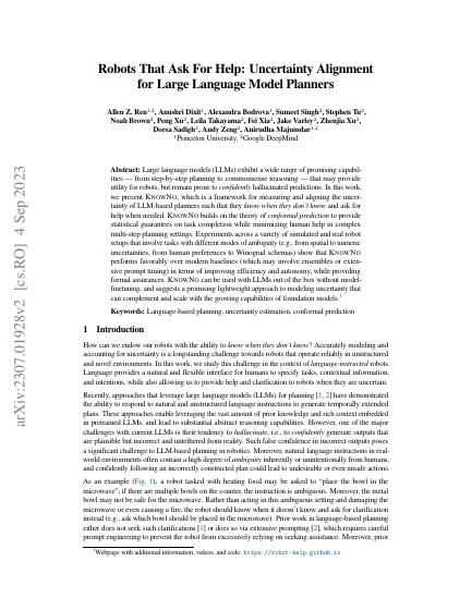 Robots That Ask For Help: Uncertainty Alignment for Large Language Model Planners — first page