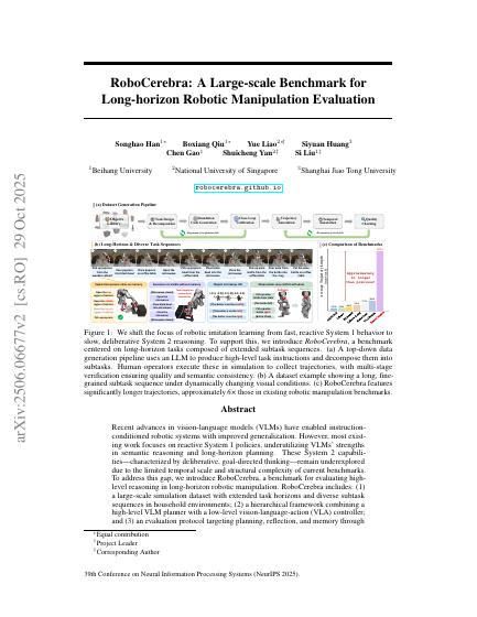 RoboCerebra: A Large-scale Benchmark for Long-horizon Robotic Manipulation Evaluation — first page